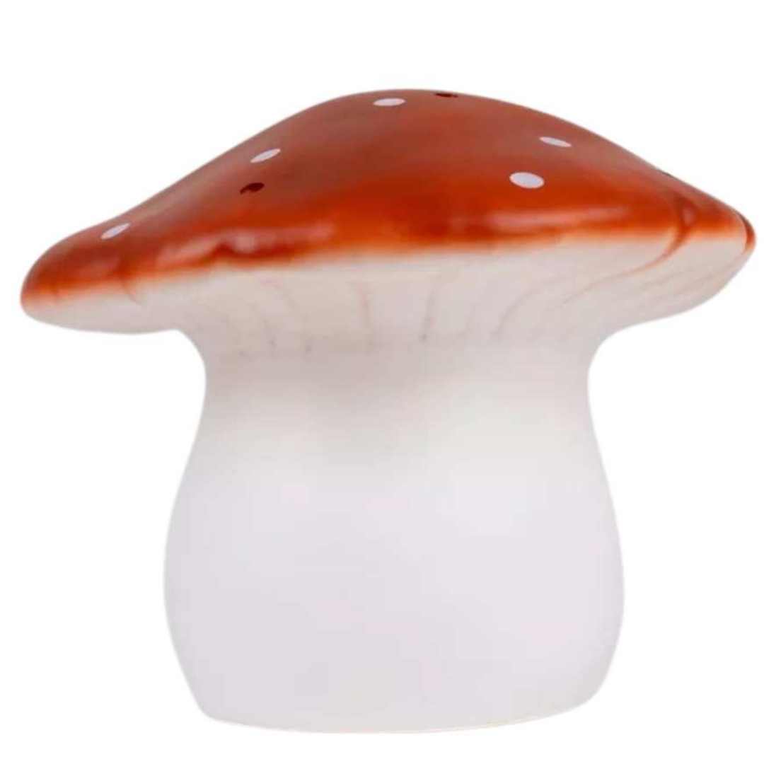 Egmont Toys vliegenzwam nachtlamp met rode kap en witte stippen, uitgeschakeld.