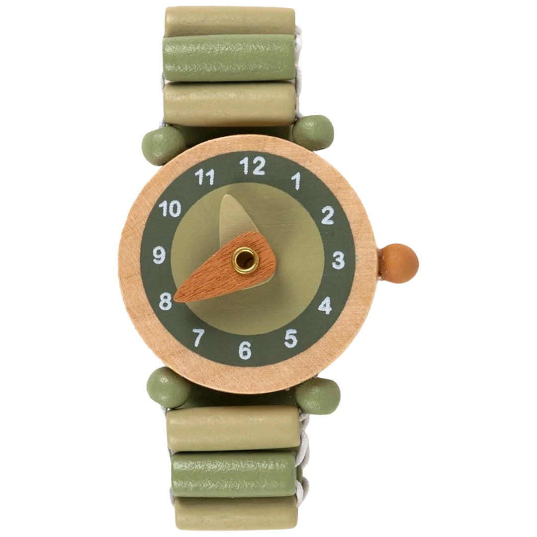 Egmont Toys houten horloge met groene en beige houten kralenband.