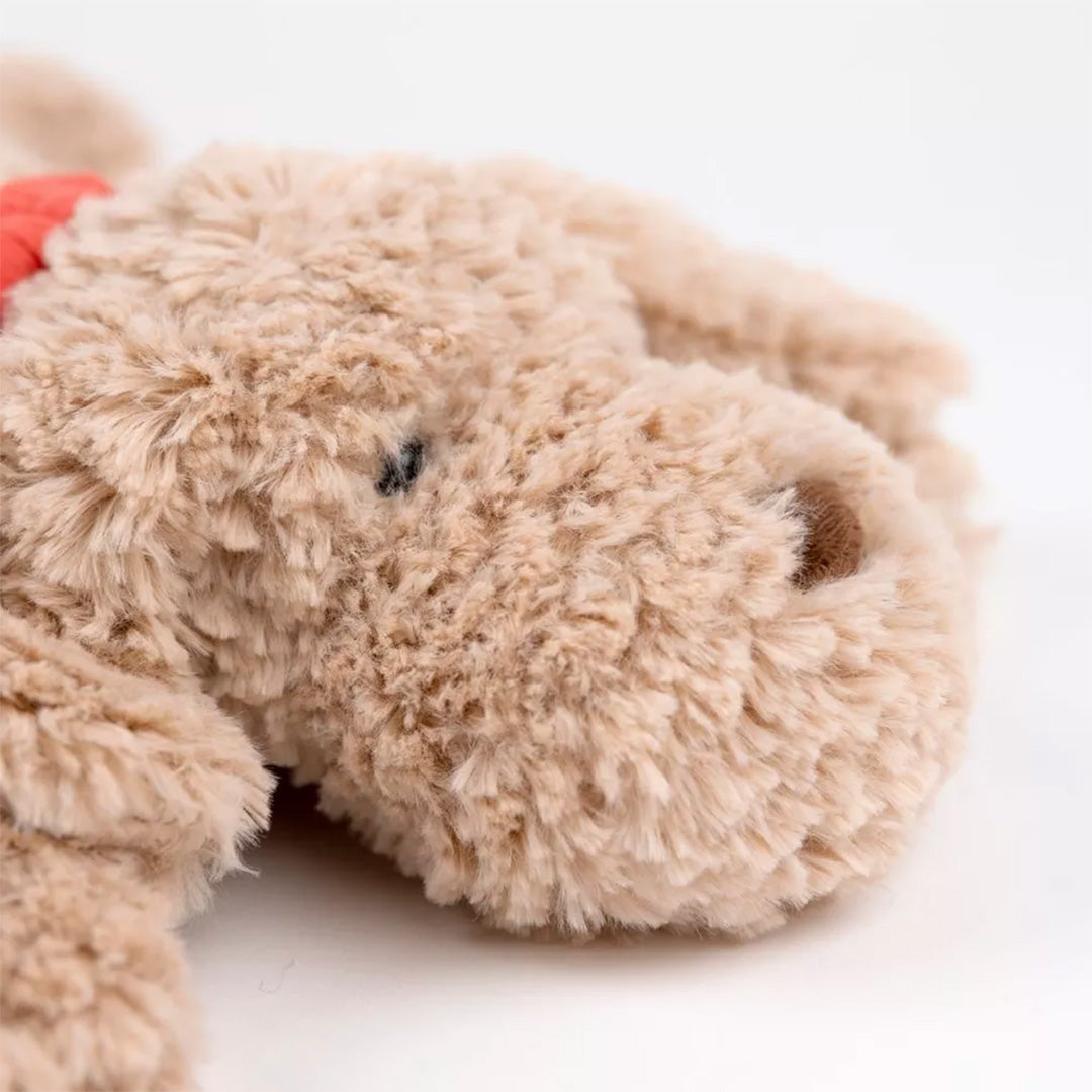 Detailopname van de kop van de Egmont Toys pluchen knuffelhond Gabi.