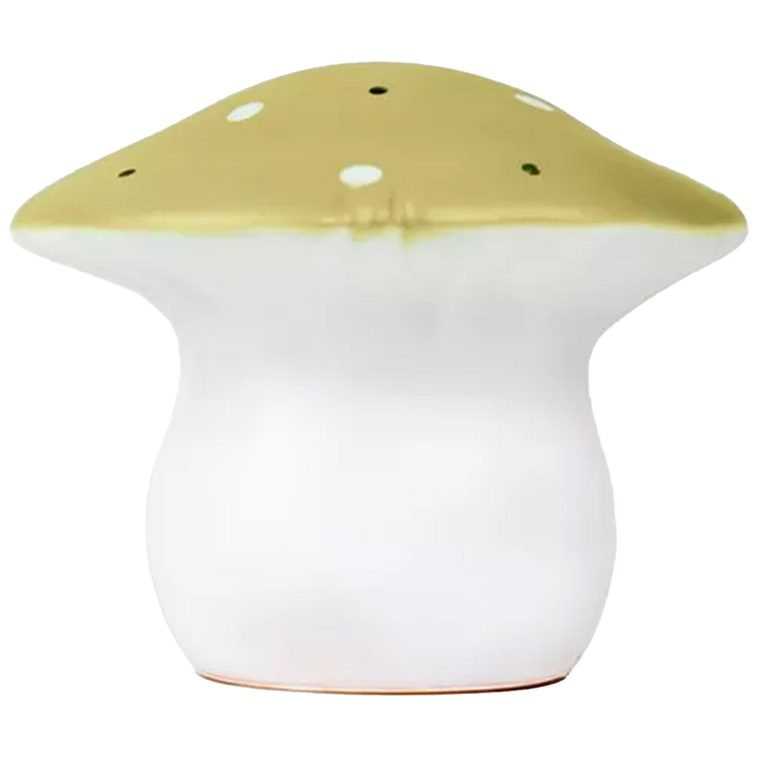Egmont Toys paddenstoel nachtlamp met lichtgele kap en witte stippen.