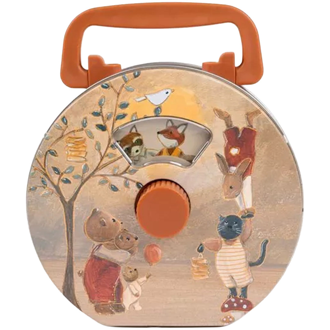 Egmont Toys muziekspeelgoed muziekdoos met bosvrienden en oranje handvat.