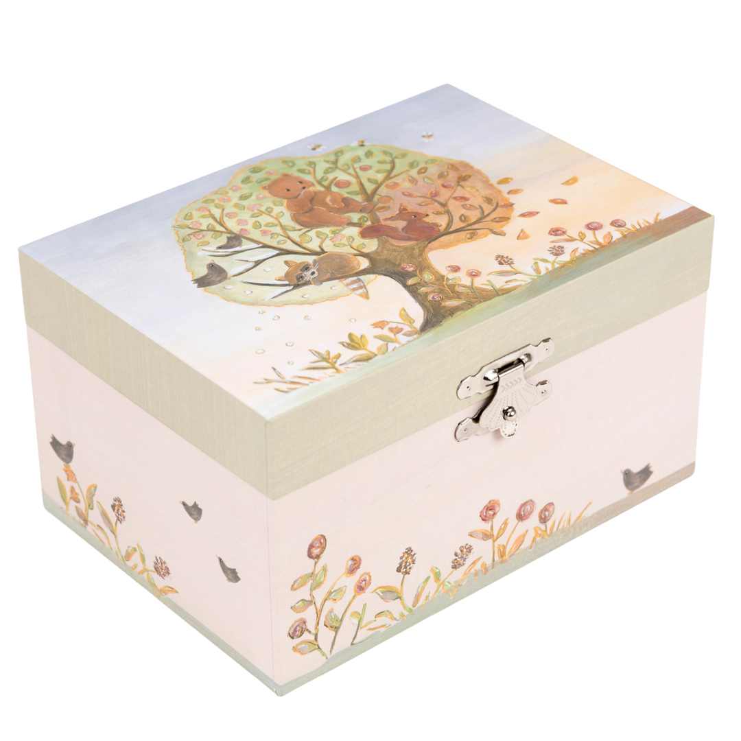 Egmont Toys muziekspeeldoos gesloten met een illustratie van een boom met dieren en bloemen.