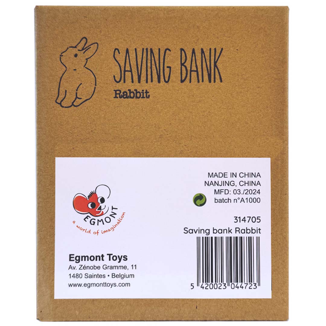 De bruine kartonnen verpakking van de Egmont Toys konijn spaarpot.