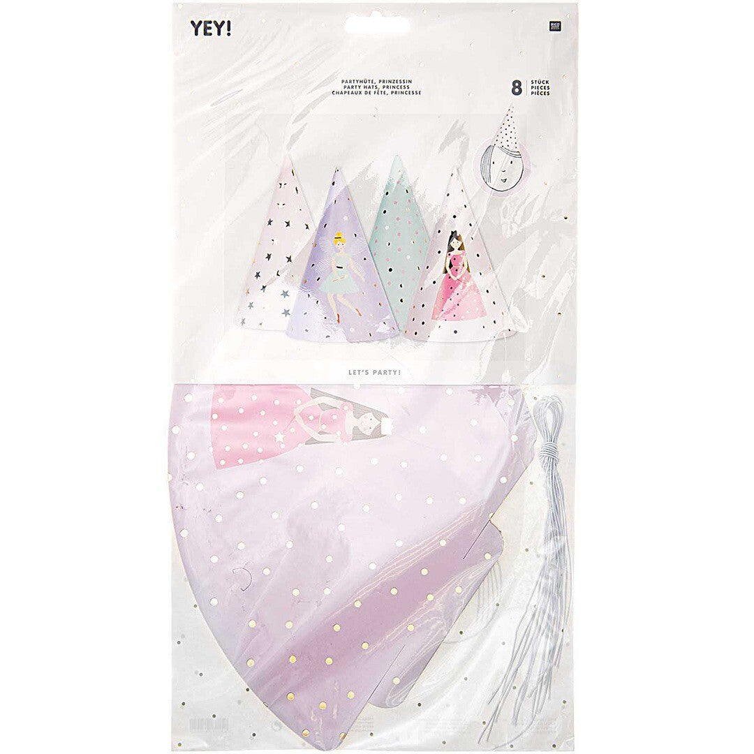 De verpakking van Rico Design feesthoedjes met prinsessen, sterren en stippen.