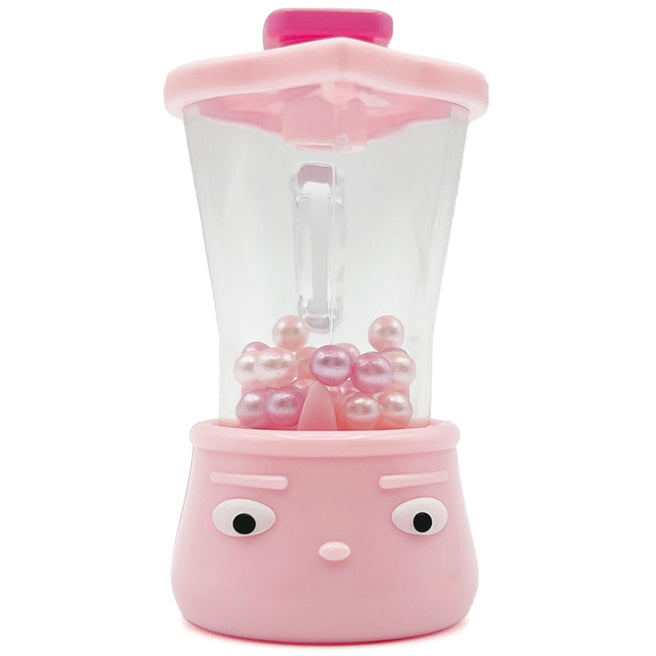Fidget Go roze fidget blender speelgoed met een cartoon gezicht en gekleurde kralen in de doorzichtige kan.
