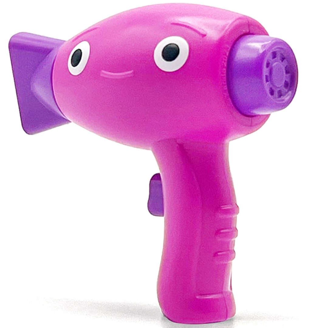 fidget go roze en paarse friemelspeelgoed föhn met een lachend gezicht en ronde geperforeerde voorkant.