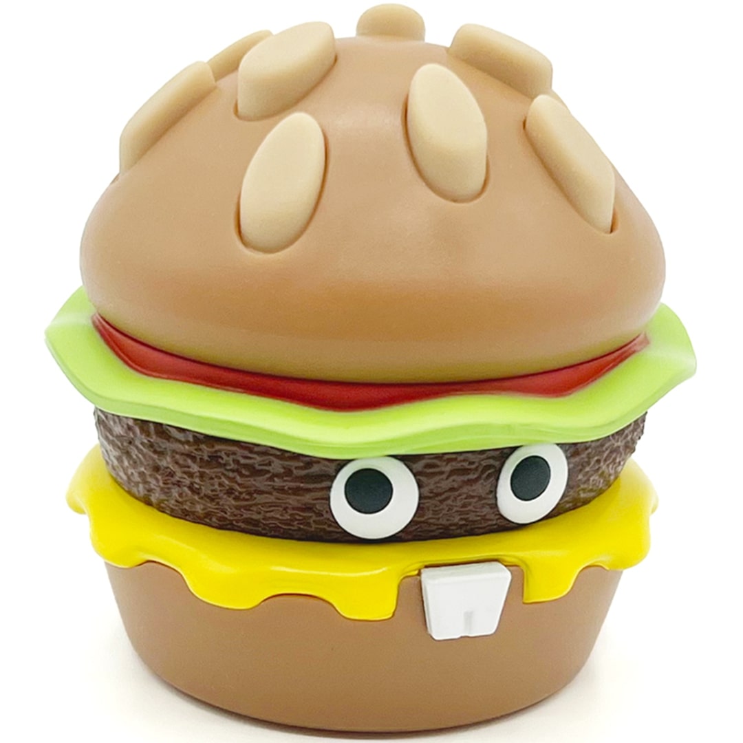 Fidget go hamburger fidget toy met grote ogen en twee tanden.