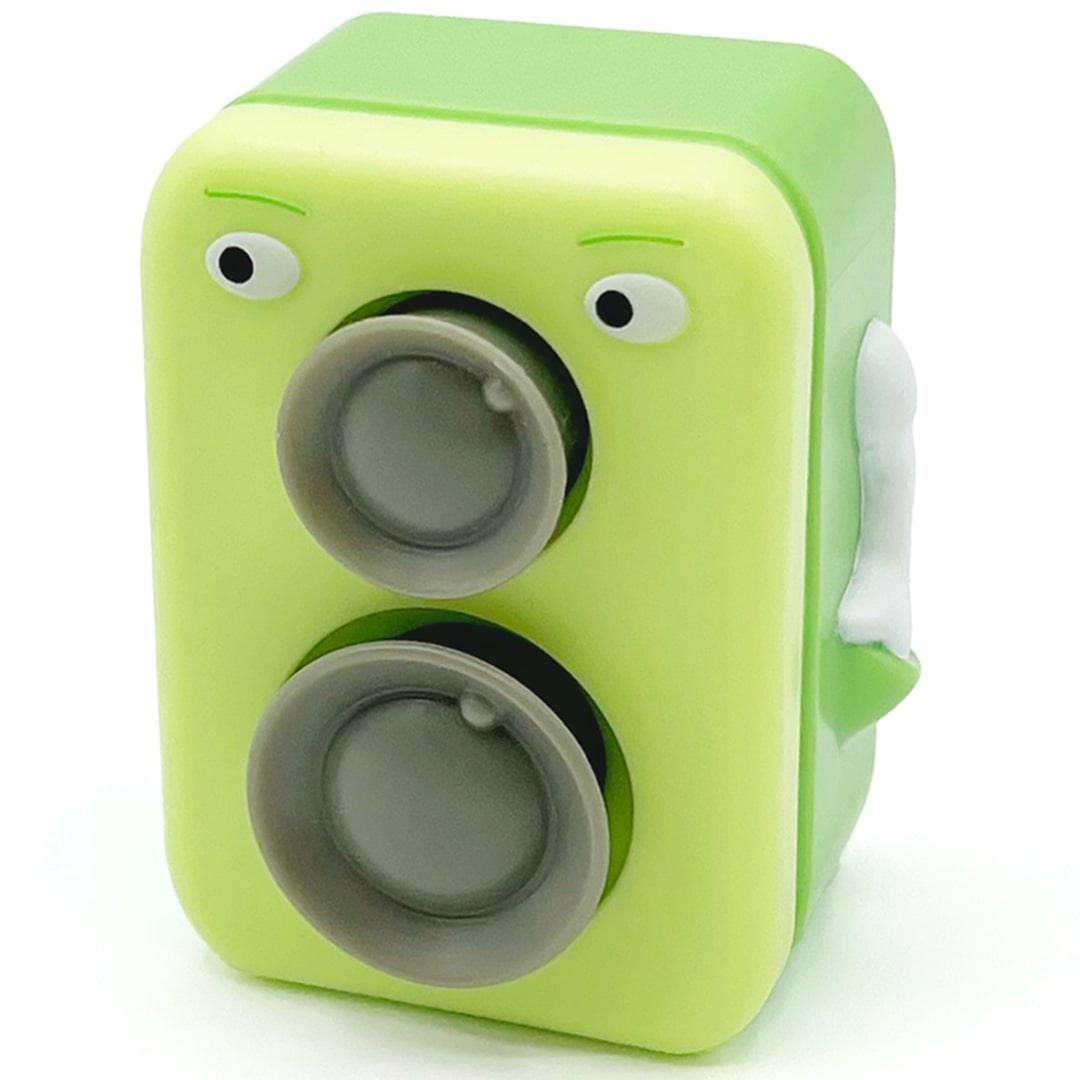 Fidget Go groen friemelspeelgoed speaker schuin van voren gezien.