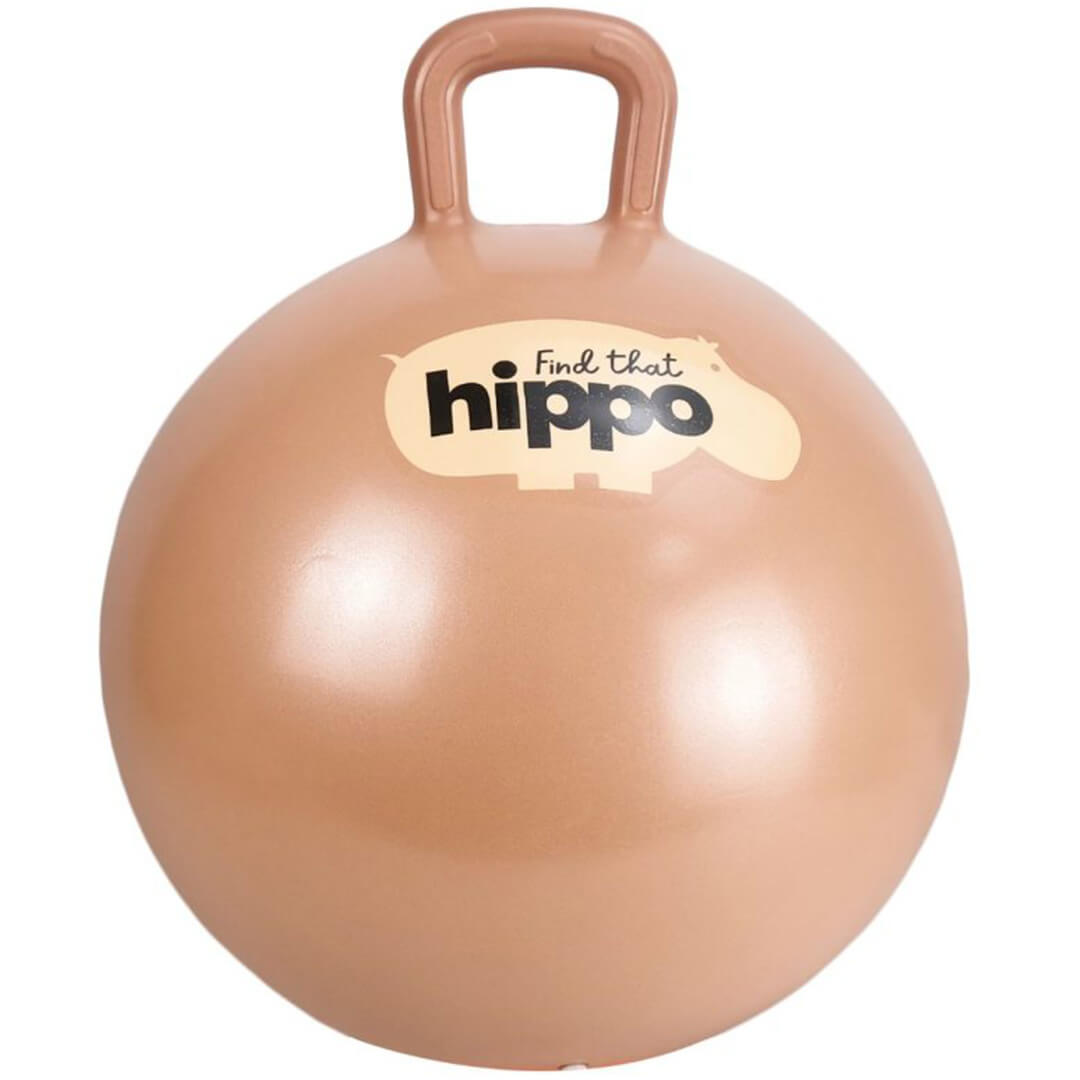 find that hippo skippybal in perzisch oranje met handvat en logo.