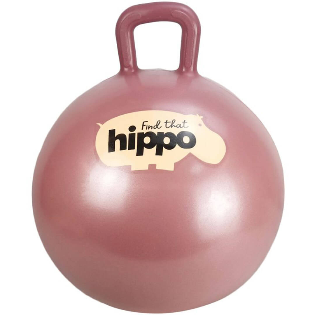 find that hippo skippybal in turkish rose kleur met logo en handvat.