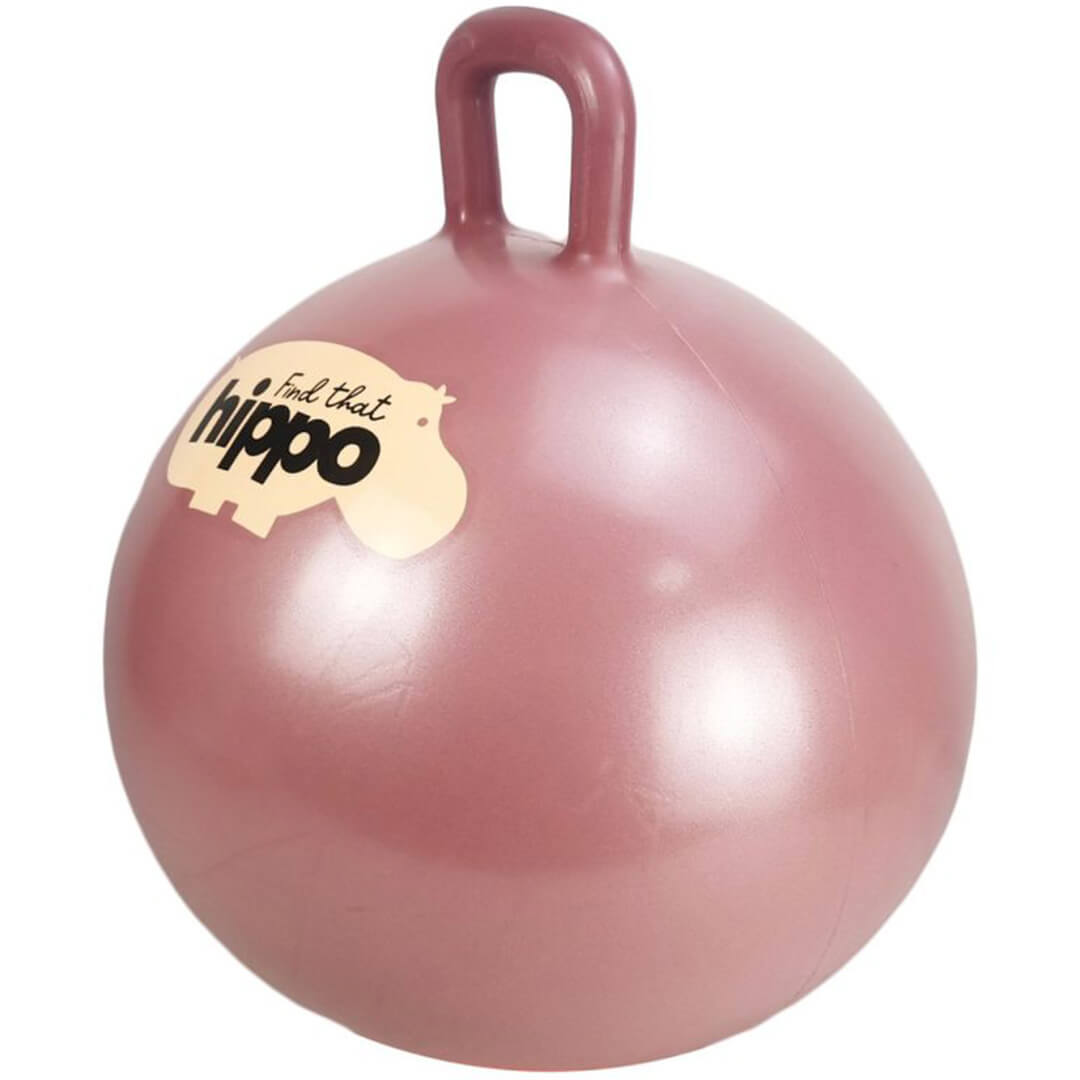 find that hippo skippybal in turkish rose kleur met logo en handvat.