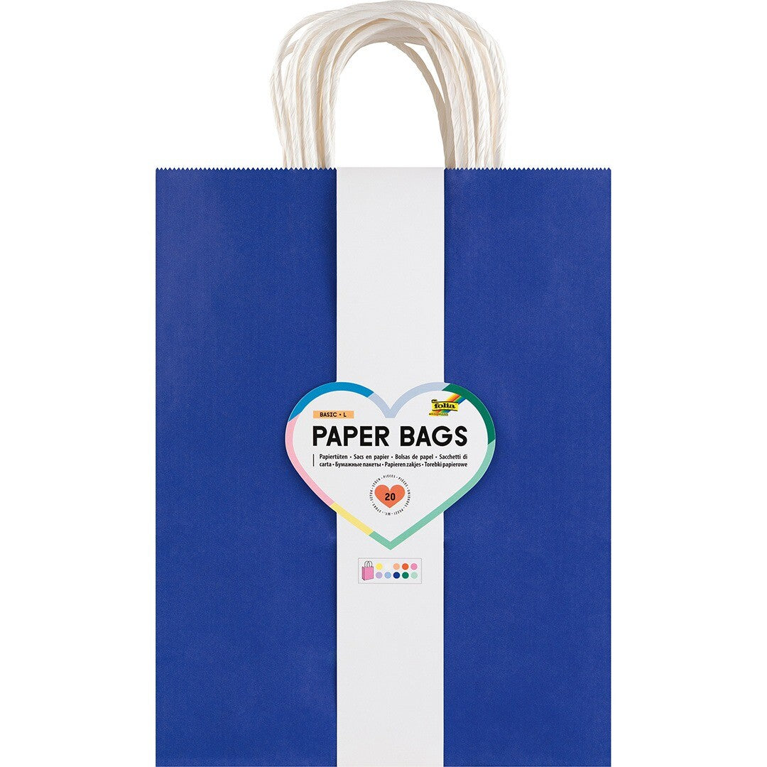 Verpakking van Folia papieren cadeautasjes in het blauw.