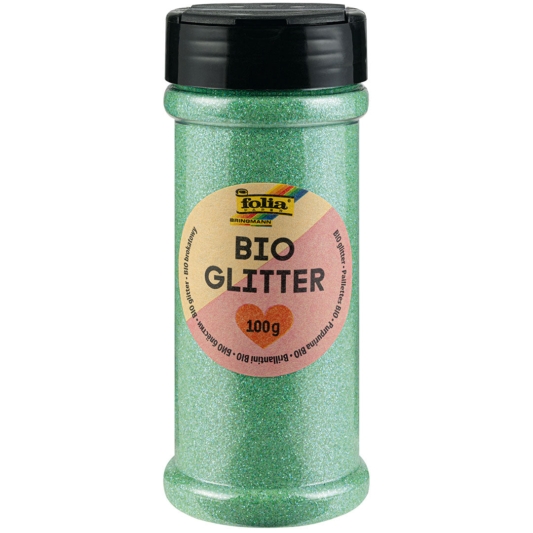 folia mintgroene losse glitters in een gesloten shakerfles.