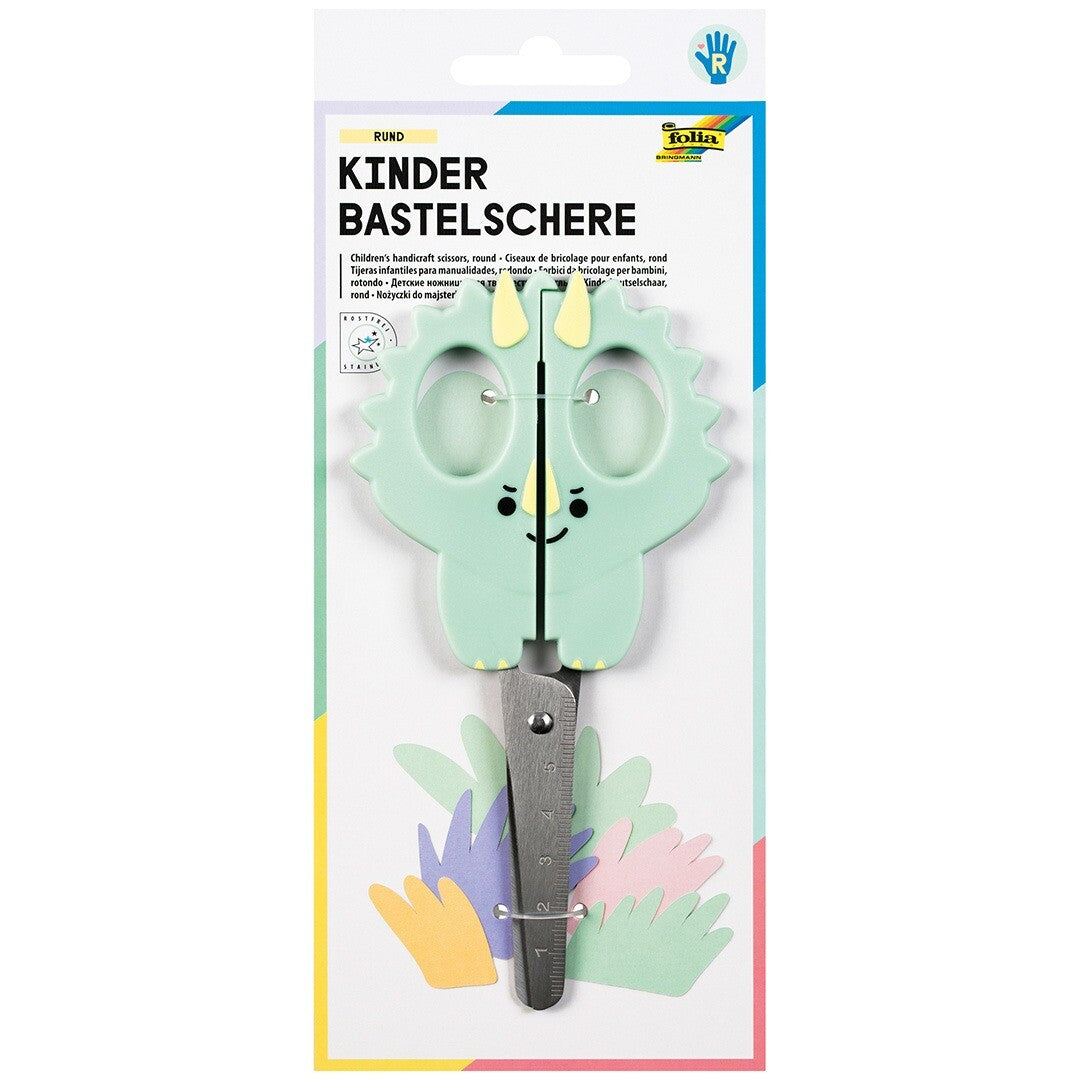 Verpakking van de Folia kinderschaar met dinosaurus thema.