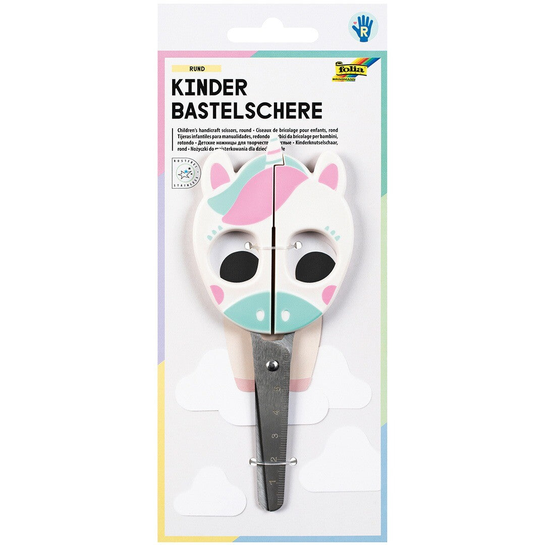 Verpakking van de Folia kinderschaar met eenhoornontwerp.