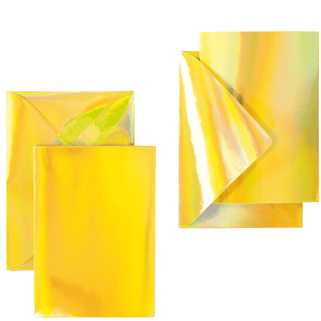folia gouden iriserende wenskaarten, deels opengevouwen.