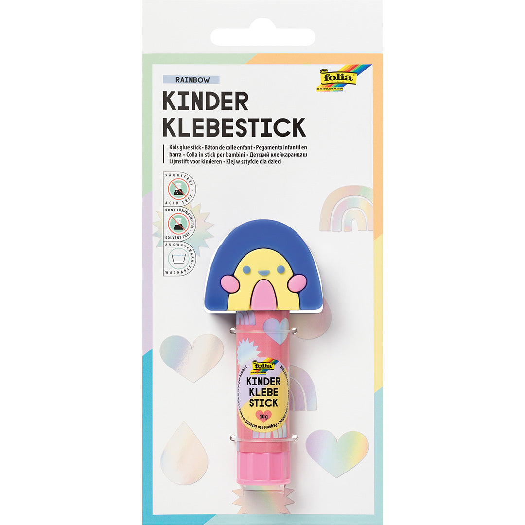 Verpakking van de Folia kinder lijmstift met regenboogdopje.
