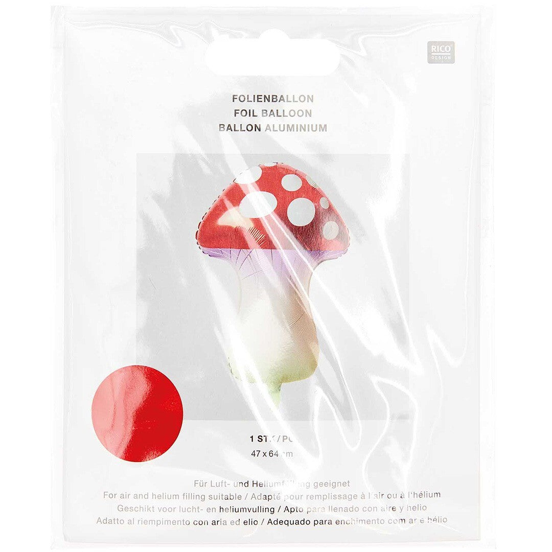 Verpakking van de Rico Design folieballon in de vorm van een paddenstoel.