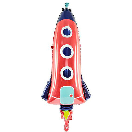 Partydeco folieballon in de vorm van een rode raket.
