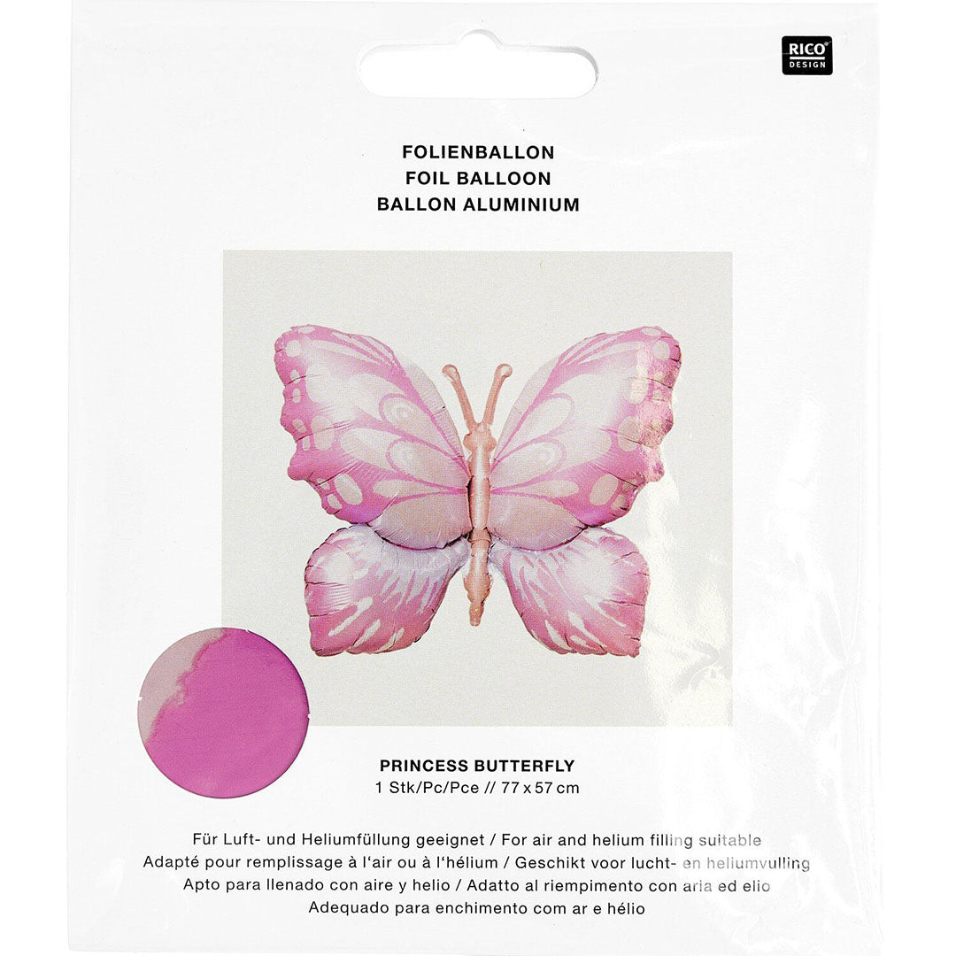 De verpakking van de Rico Design roze vlinder folieballon.