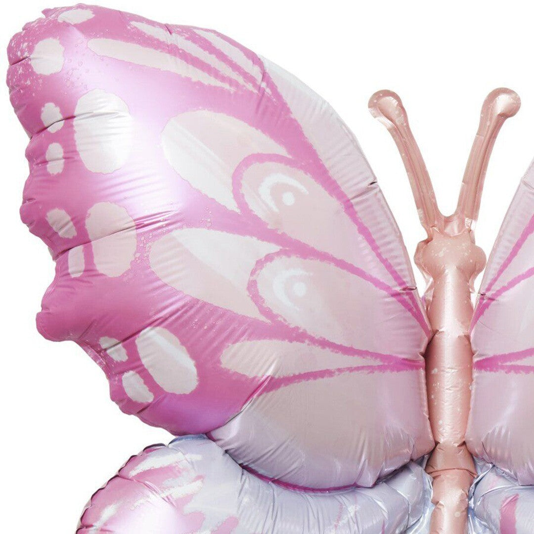 Detailopname van de roze vlinder folieballon.