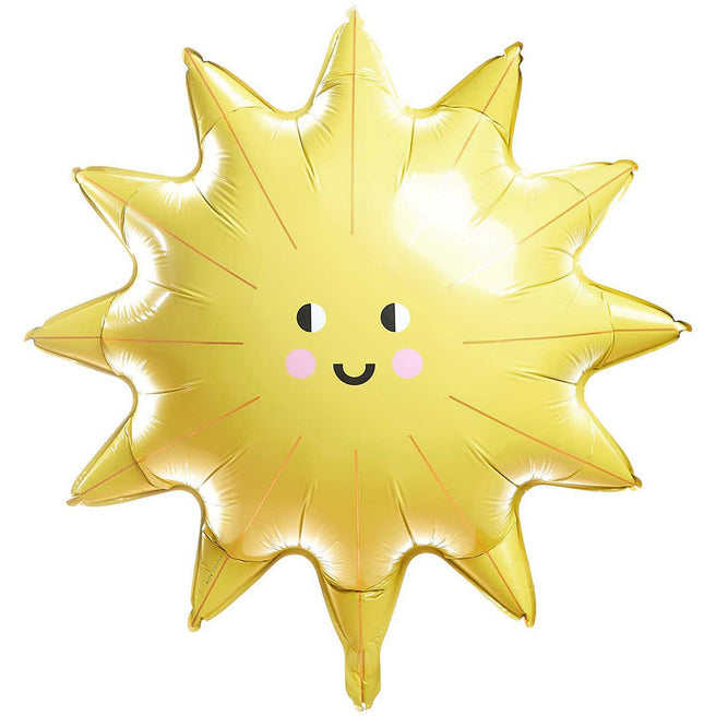 Rico Design folieballon in de vorm van een gele zon met een vrolijk gezichtje.