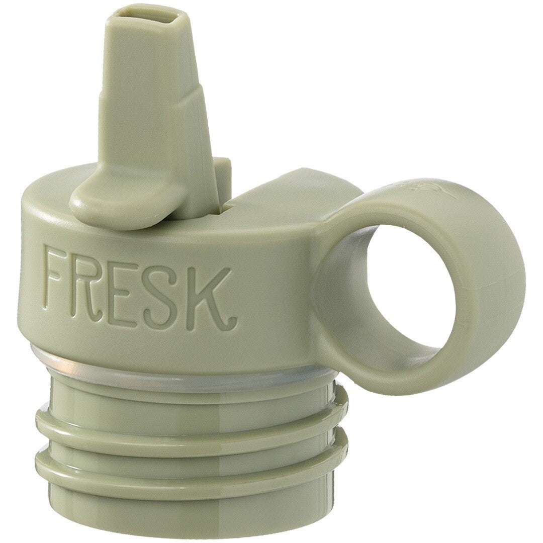 Fresk mosgroene plastic dop voor thermosfles met drinktuit en handvat.