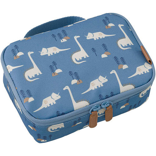 Fresk blauwe koeltas met dinopatroon.