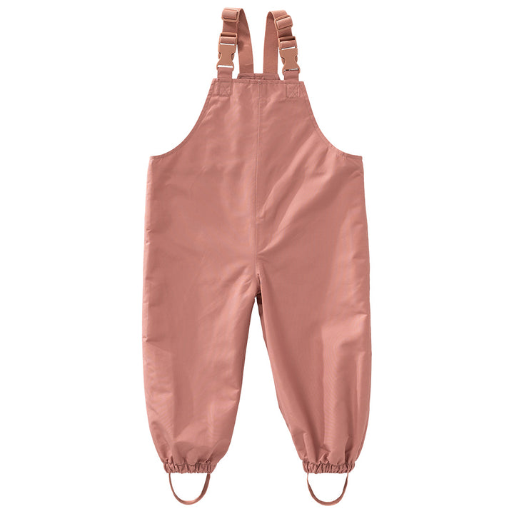 Fresk roze regen- speelbroekje met schouderbanden en voetlussen.