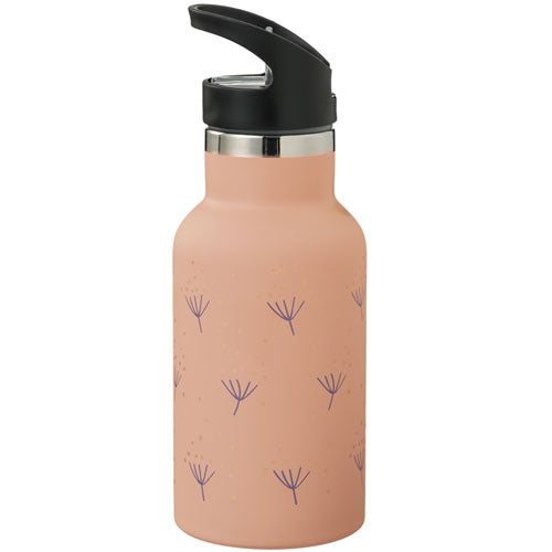 Fresk RVS thermosfles met paardenbloem patroon en zwarte rietjesdop.