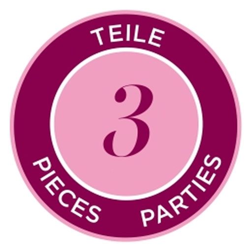 Infographic met een roze cirkel die aangeeft dat het product 3 delen bevat.