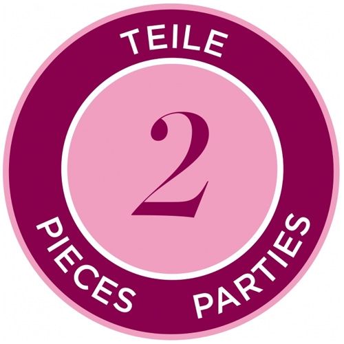 Infographic met de tekst '2 Teile / Pieces / Parties' die aangeeft dat de set twee onderdelen bevat.