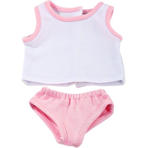 Götz poppenondergoed set bestaande uit een wit hemdje met roze randen en een roze slip.