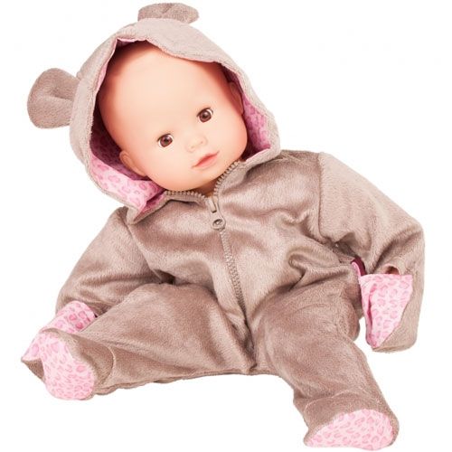 Götz poppenonesie in teddybeer-thema gedragen door een babypop.