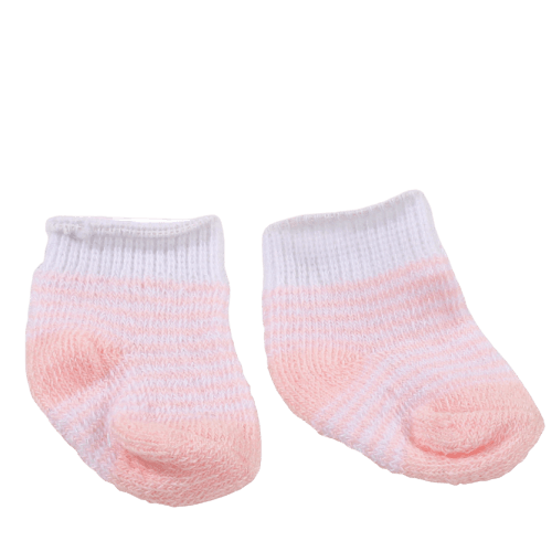 Gotz roze gestreepte poppensokjes.