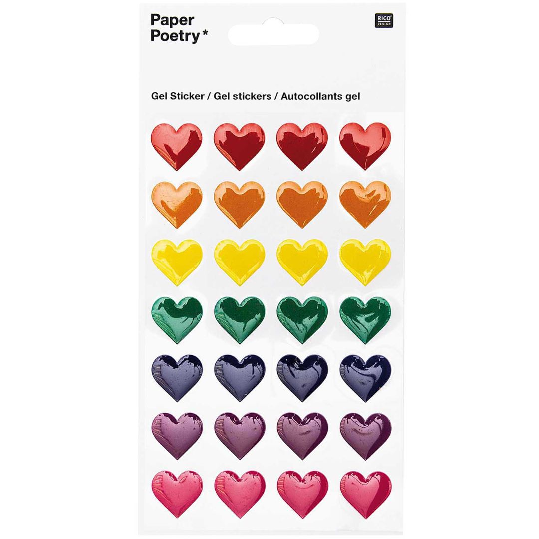 Rico Design verpakking met 28 veelkleurige hartvormige gelstickers.