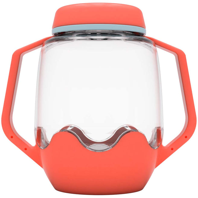 Glo Pals oranje sensorische speelbeker met handvatten en een transparant middenstuk.