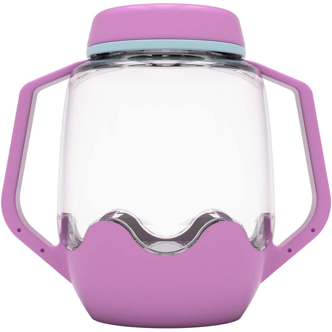 Glo Pals sensorische speelbeker in roze met handvatten en een roze deksel.