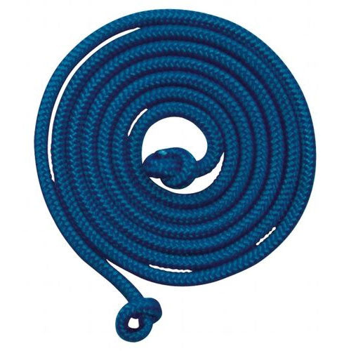 goki blauw springtouw, opgerold in een spiraal.