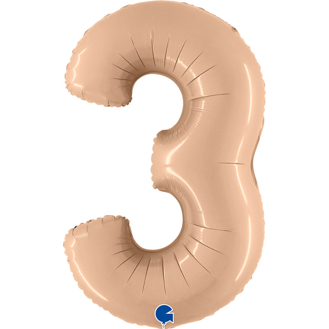 grabo cijferballon drie - satin nude - 102 cm | 400300SNU | 0