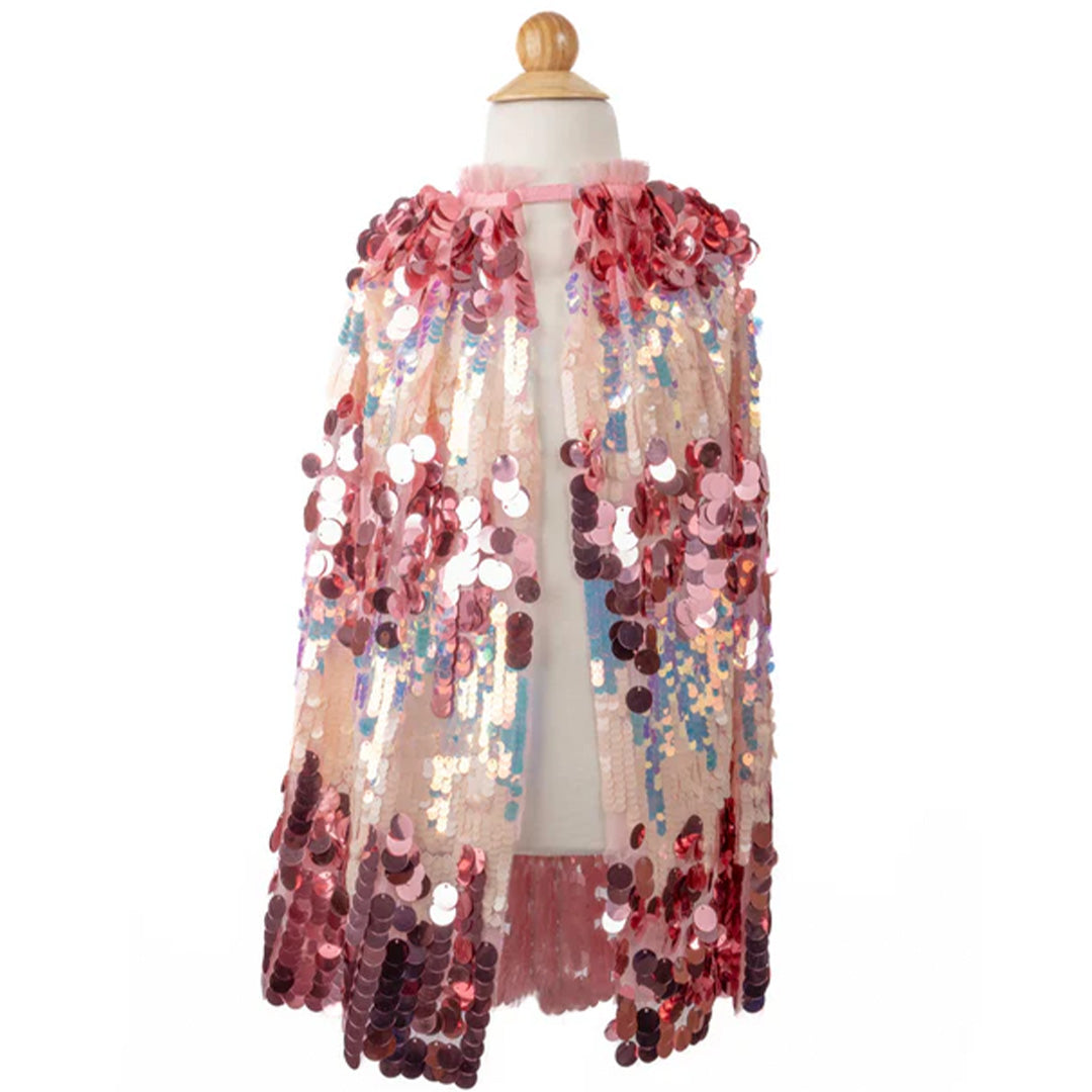 Great Pretenders roze verkleedcape met pailletten op een paspop.