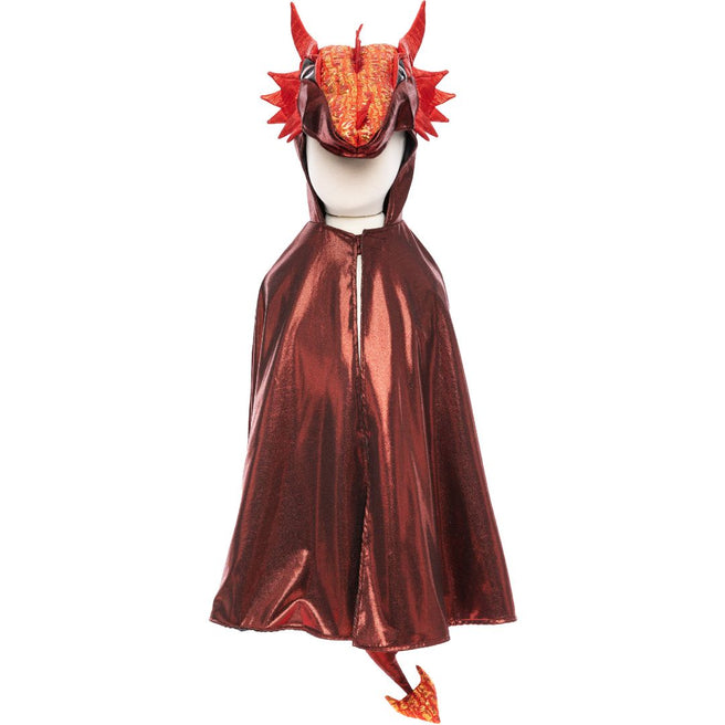 great pretenders rode metallic draken verkleedcape op een paspop.