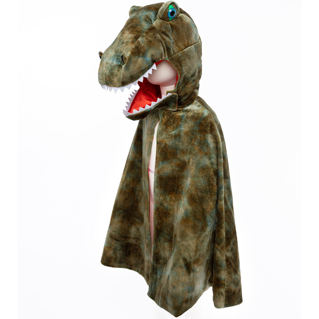 great pretenders verkleedcape met T-Rex capuchon op een mannequin.