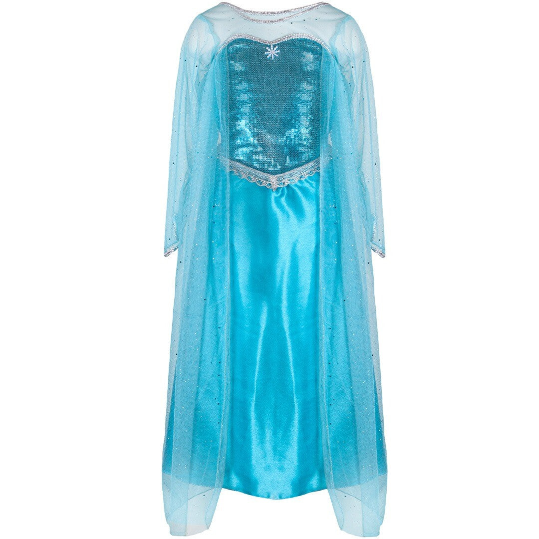 Great Pretenders verkleedjurk ijskoningin in het blauw met glittercape.