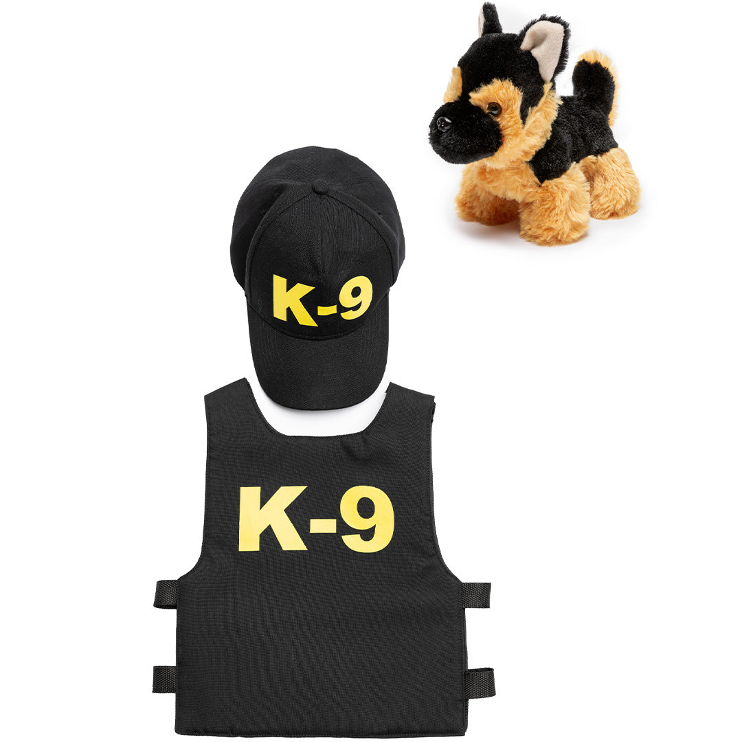 great pretenders K-9 politieagent verkleedkleding set met pet, vest en pluche Duitse herder.