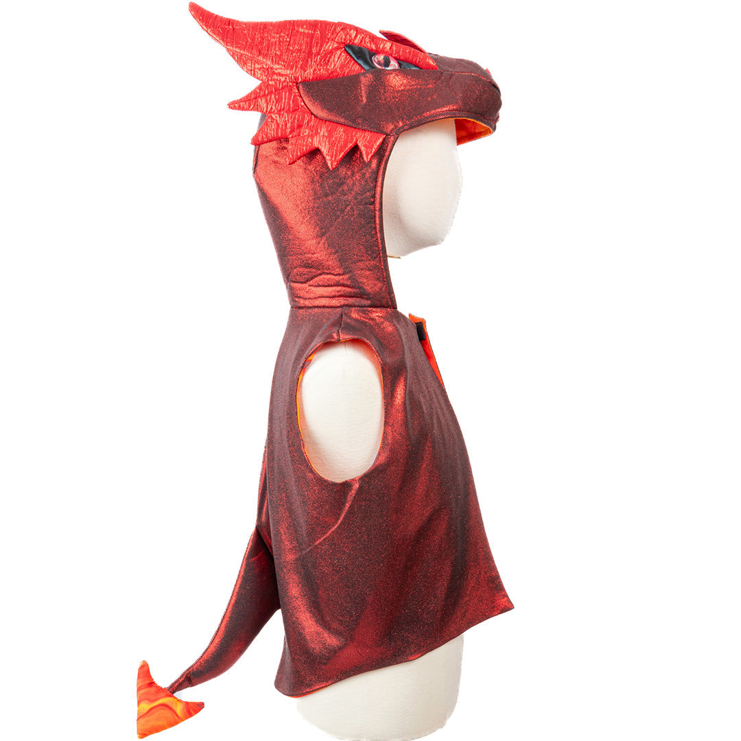 Great Pretenders rood draken verkleedvest op een paspop, van de zijkant gezien.