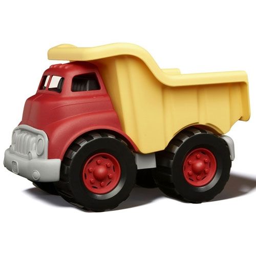 Green Toys plastic kiepwagen, rood met gele laadbak.
