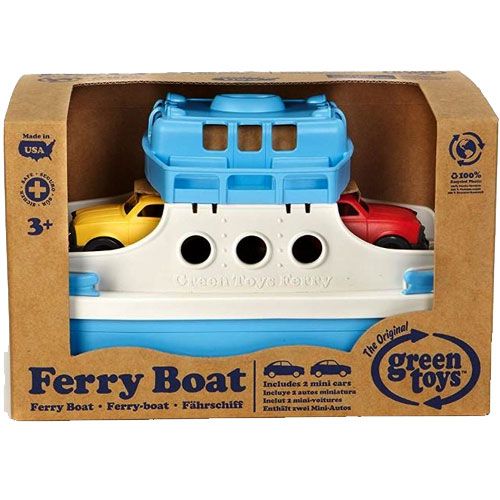 Verpakking van de Green Toys veerboot met autootjes.