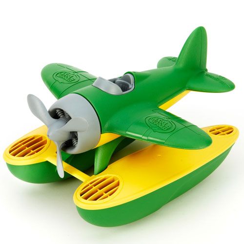 Green Toys groen en geel plastic watervliegtuig.