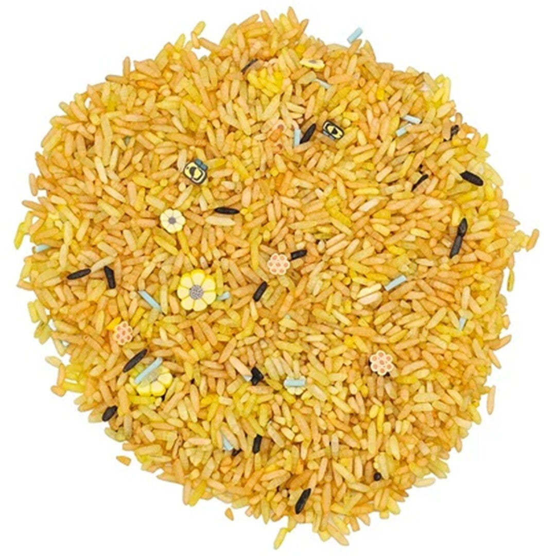 grennn speelrijst bijen mix met gele rijst, bijtjes en bloemetjes.